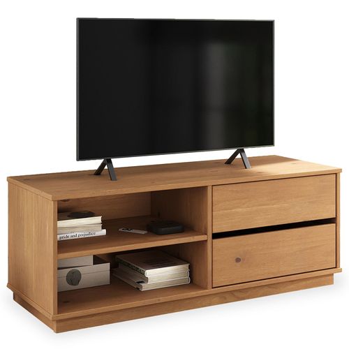 Meuble TV Maite L 110 Cm 2 Tiroirs En Bois Massif - Coloris Chêne