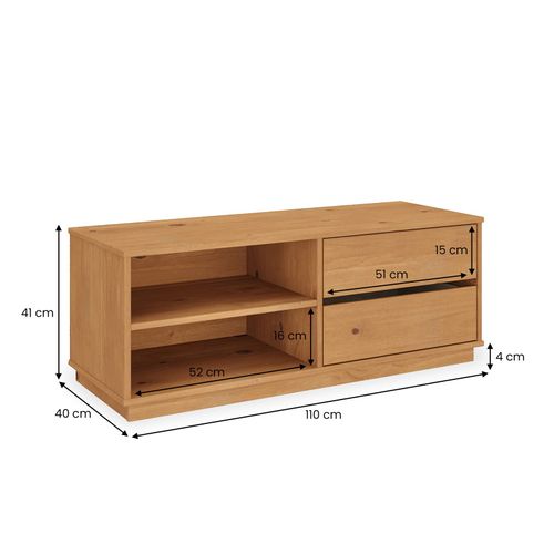 Meuble TV Maite L 110 Cm 2 Tiroirs En Bois Massif - Coloris Chêne