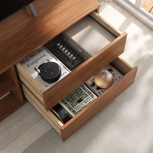 Meuble TV Maite L 110 Cm 2 Tiroirs En Bois Massif - Coloris Châtaignier