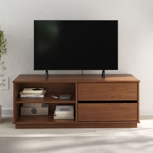 Meuble TV Maite L 110 Cm 2 Tiroirs En Bois Massif - Coloris Châtaignier