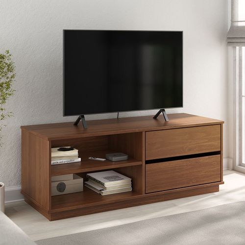 Meuble TV Maite L 110 Cm 2 Tiroirs En Bois Massif - Coloris Châtaignier