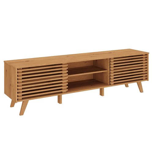 Meuble TV Rian Avec Portes Coulissantes, En Pin Massif - Coloris Chêne