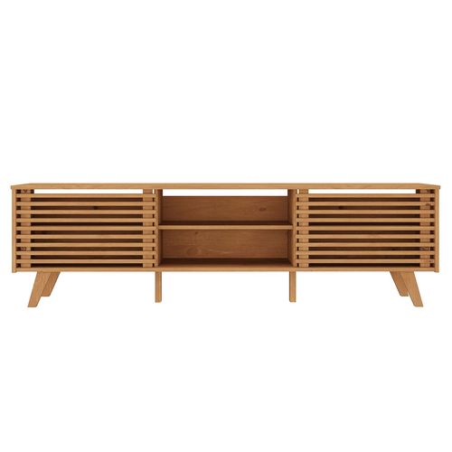 Meuble TV Rian Avec Portes Coulissantes, En Pin Massif - Coloris Chêne