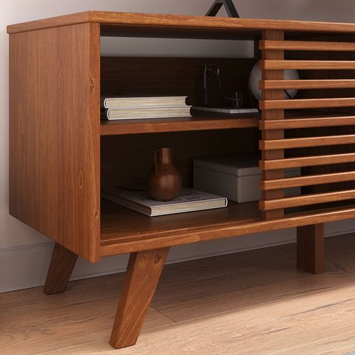 Meuble TV Rian Avec Portes Coulissantes, En Pin Massif - Brun Foncé