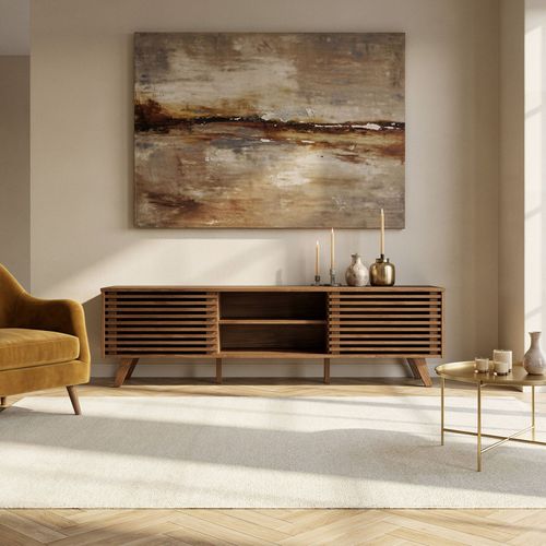 Meuble TV Rian Avec Portes Coulissantes, En Pin Massif - Brun Foncé