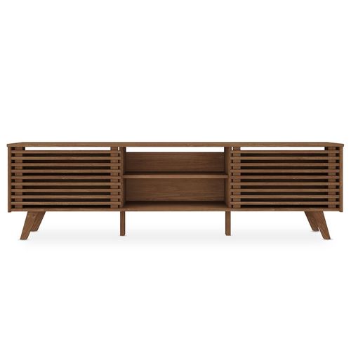 Meuble TV Rian Avec Portes Coulissantes, En Pin Massif - Brun Foncé