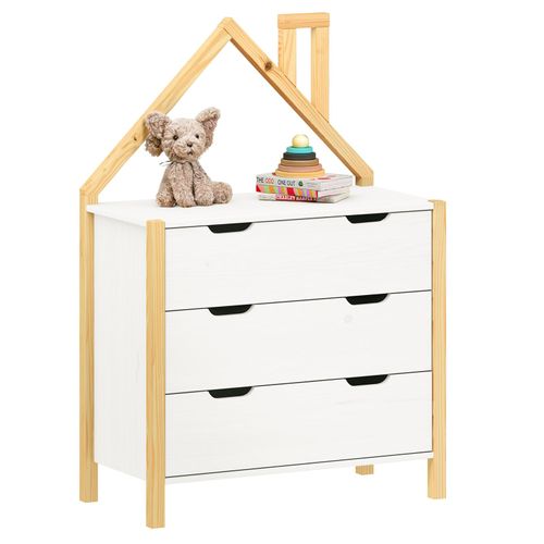 Commode Enfant Elano En Bois Massif 3 Tiroirs - Blanc Et Naturel
