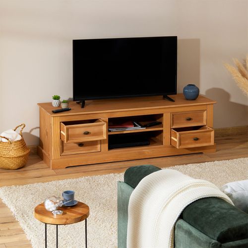 Meuble TV Kent En Pin Massif, Finition Teintée/cirée
