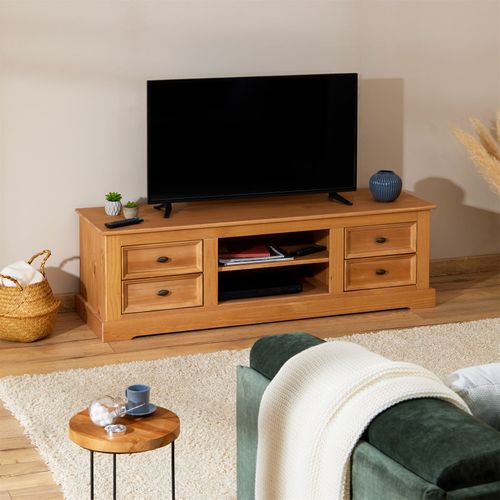 Meuble TV Kent En Pin Massif, Finition Teintée/cirée