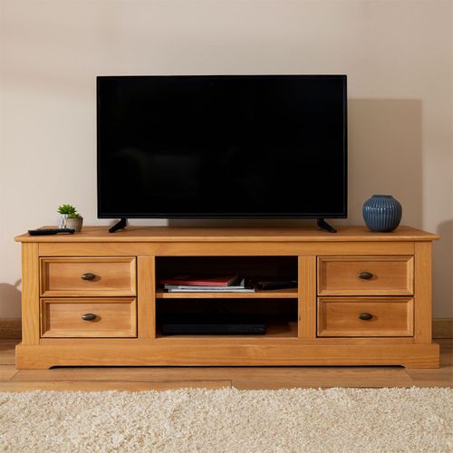 Meuble TV Kent En Pin Massif, Finition Teintée/cirée