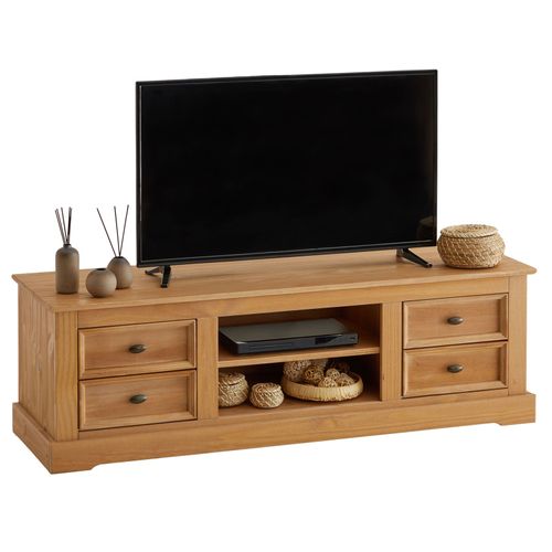 Meuble TV Kent En Pin Massif, Finition Teintée/cirée