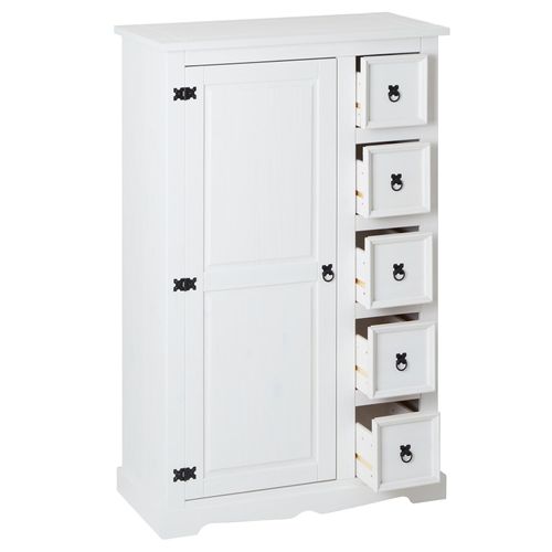 Buffet Apothicaire En Pin Tequila Style Mexicain, 1 Portes Et 5 Tiroirs, Lasuré Blanc