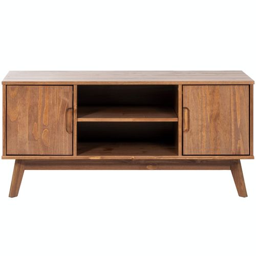 Meuble TV Tivoli, 2 Portes Et 2 Niches, En Pin Massif Lasuré Brun Foncé