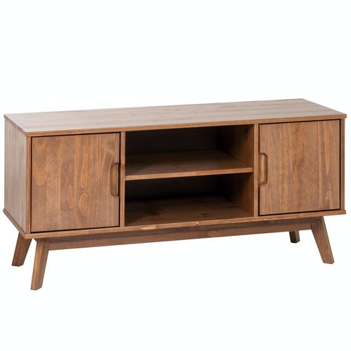 Meuble TV Tivoli, 2 Portes Et 2 Niches, En Pin Massif Lasuré Brun Foncé