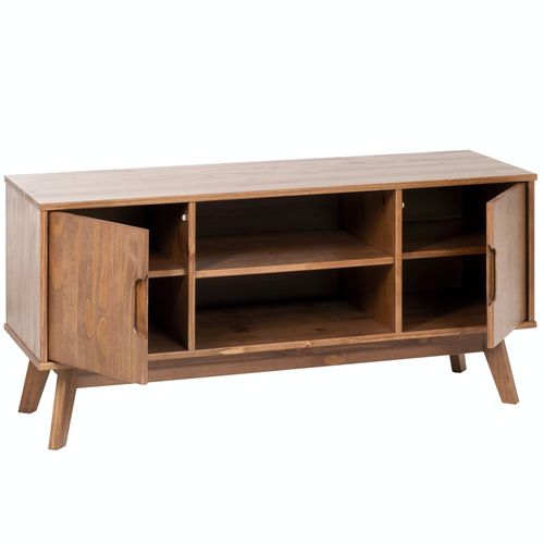 Meuble TV Tivoli, 2 Portes Et 2 Niches, En Pin Massif Lasuré Brun Foncé