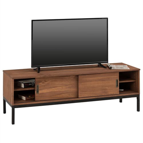Meuble TV Selma, 2 Portes Coulissantes, Teinté Brun Foncé