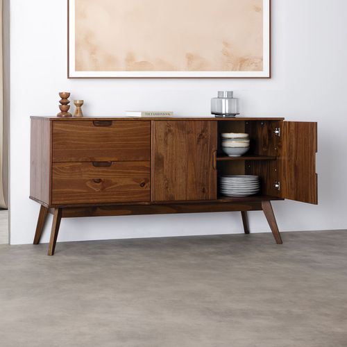 Buffet Tivoli, 2 Tiroirs Et 2 Portes, Finition Brun Foncé