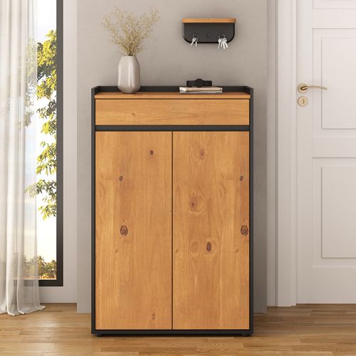 Meuble à Chaussures Tilo Avec 2 Portes En Bois - Noir Et Chêne