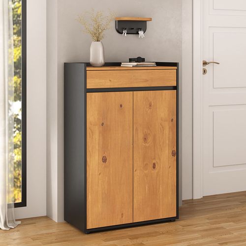 Meuble à Chaussures Tilo Avec 2 Portes En Bois - Noir Et Chêne