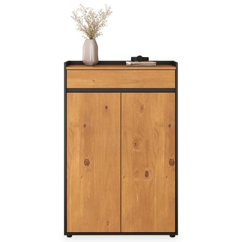 Meuble à Chaussures Tilo Avec 2 Portes En Bois - Noir Et Chêne