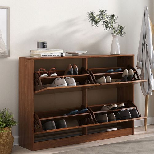 Meuble à Chaussures Basil Avec 4 Abattants, En Pin Massif - Coloris Châtaignier