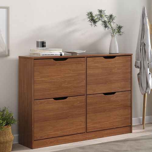 Meuble à Chaussures Basil Avec 4 Abattants, En Pin Massif - Coloris Châtaignier