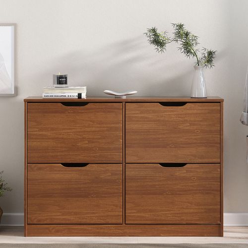 Meuble à Chaussures Basil Avec 4 Abattants, En Pin Massif - Coloris Châtaignier