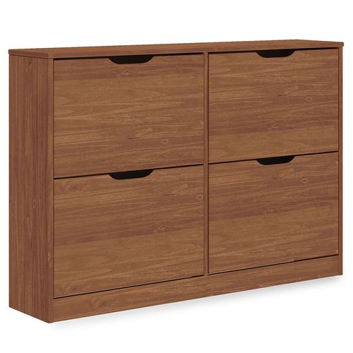 Meuble à Chaussures Basil Avec 4 Abattants, En Pin Massif - Coloris Châtaignier