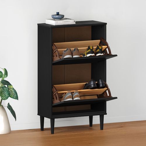 Meuble à Chaussures Entrée Mikka En Bois Massif - Noir