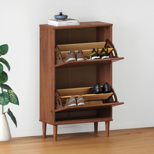 Meuble à Chaussures Entrée Mikka En Bois Massif - Coloris Châtaignier