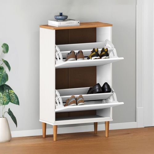 Meuble à Chaussures Entrée Mikka En Bois Massif - Blanc Et Chêne