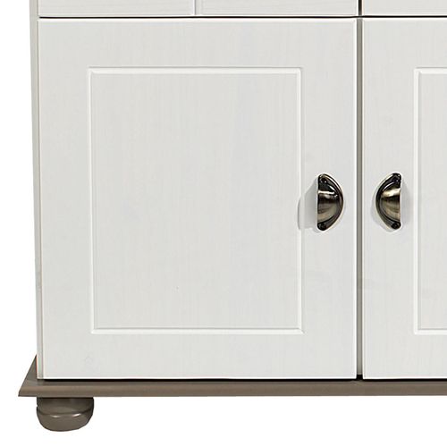 Buffet Colmar En Pin Massif, 3 Tiroirs Et 3 Portes, Lasuré Blanc Et Taupe