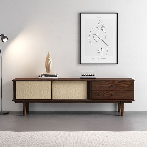 Meuble TV Simona L 175 Cm En Bois Massif - Coloris Noyer