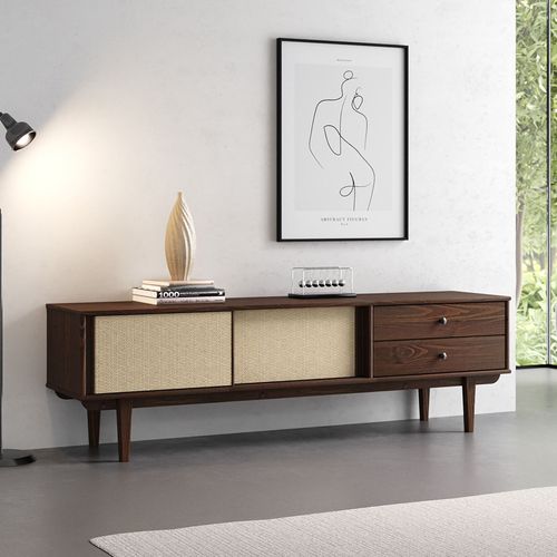 Meuble TV Simona L 175 Cm En Bois Massif - Coloris Noyer