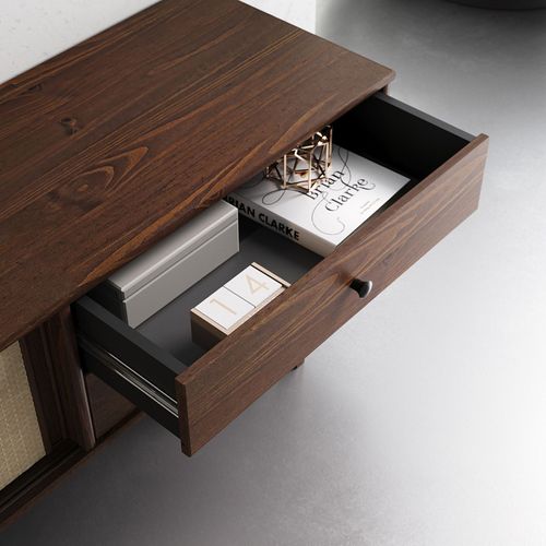 Meuble TV Simona L 175 Cm En Bois Massif - Coloris Noyer