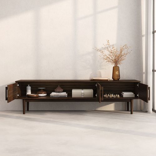 Meuble TV Tecca L 180 Cm 3 Portes En Bois Massif - Coloris Noyer