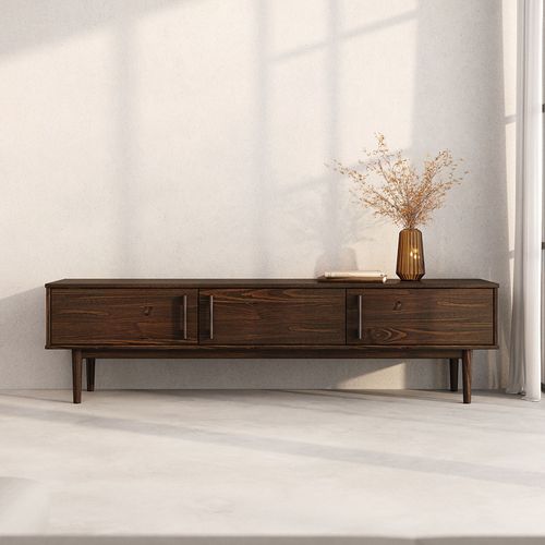 Meuble TV Tecca L 180 Cm 3 Portes En Bois Massif - Coloris Noyer