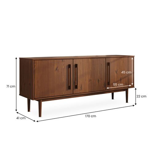Buffet Tecca L 170 Cm 3 Portes En Bois Massif - Coloris Châtaignier