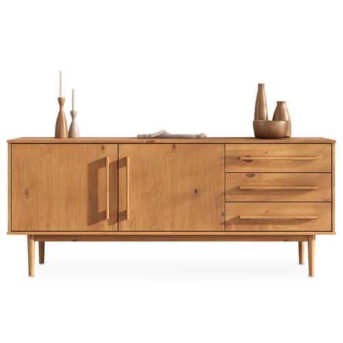 Buffet Tecca L 170 Cm 2 Portes 3 Tiroirs En Bois Massif - Coloris Chêne