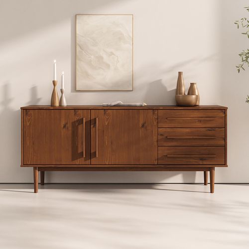 Buffet Tecca L 170 Cm 2 Portes 3 Tiroirs En Bois Massif - Coloris Châtaignier