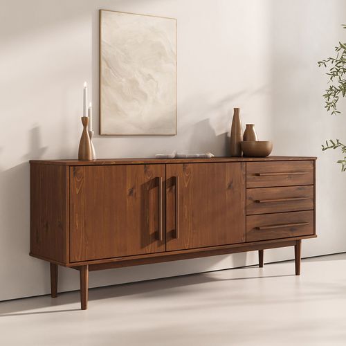 Buffet Tecca L 170 Cm 2 Portes 3 Tiroirs En Bois Massif - Coloris Châtaignier