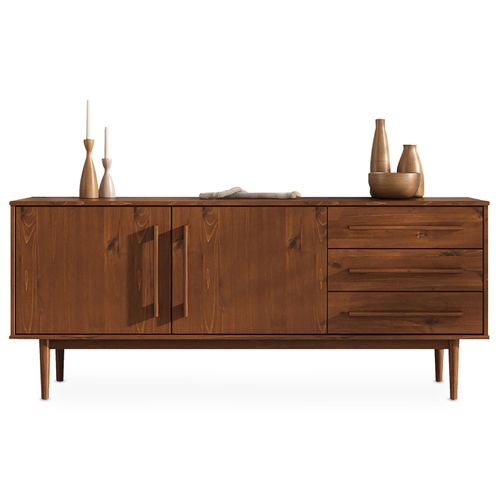 Buffet Tecca L 170 Cm 2 Portes 3 Tiroirs En Bois Massif - Coloris Châtaignier