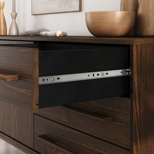 Buffet Tecca L 170 Cm 2 Portes 3 Tiroirs En Bois Massif - Coloris Noyer