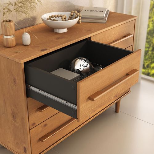 Commode Tecca L 111 Cm 6 Tiroirs En Bois Massif - Coloris Chêne