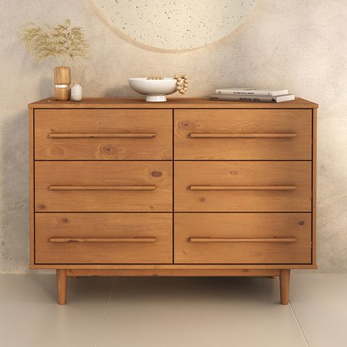 Commode Tecca L 111 Cm 6 Tiroirs En Bois Massif - Coloris Chêne