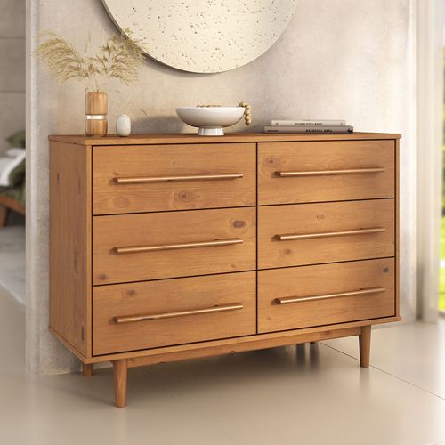 Commode Tecca L 111 Cm 6 Tiroirs En Bois Massif - Coloris Chêne