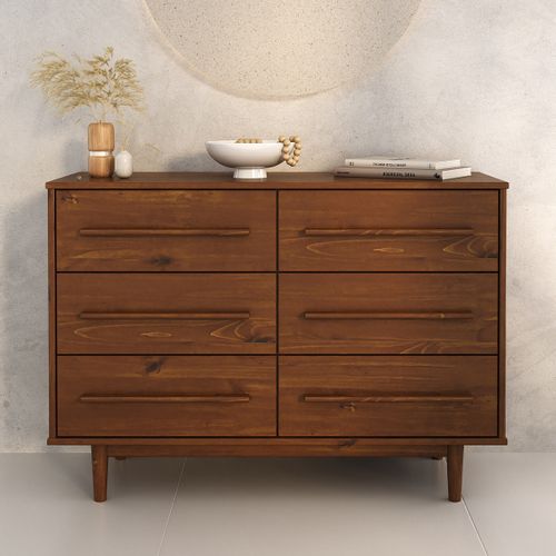 Commode Tecca L 111 Cm 6 Tiroirs En Bois Massif - Coloris Châtaignier