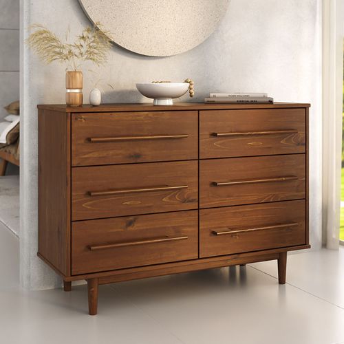 Commode Tecca L 111 Cm 6 Tiroirs En Bois Massif - Coloris Châtaignier