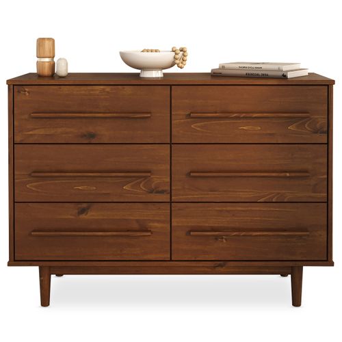 Commode Tecca L 111 Cm 6 Tiroirs En Bois Massif - Coloris Châtaignier