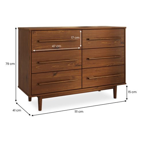 Commode Tecca L 111 Cm 6 Tiroirs En Bois Massif - Coloris Châtaignier